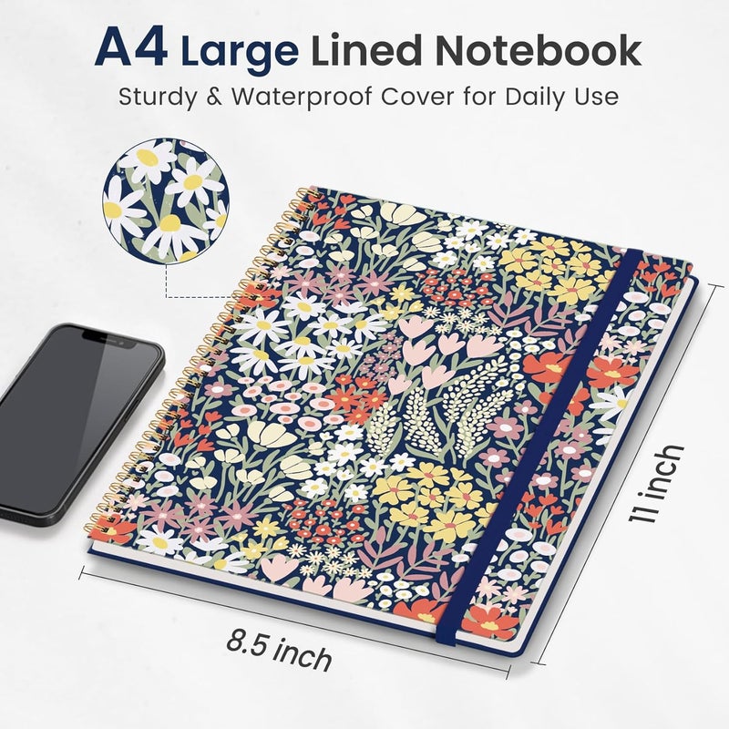 Taja Large Spiral Lined Journal for Women, 8.5" x 11" Notebooks for Work Collge Ruled, A4 Aesthetic Cute Journaling Notebooks for Writing, Plastic Cover, Spring Meadow - Image 2